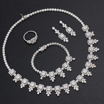Luxury Wedding Cubic Zirconia Tassel Necklace Earrings Bracelet and Ring 4pcs Du - $130.63