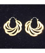 Open Wave Swirl Hoop Gold Toned Pierced Latch Hook Fashion Earrings 1.25... - $13.98