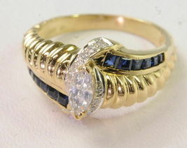 14K Yellow Gold Over 2.75CT Marquise Diamond &amp; Sapphire Engagement Estate Ring - £81.60 GBP