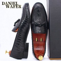 Men Loafers Shoes Black Coffee Prints Slip On Tassels Loafers Casual Man Shoes - £105.19 GBP