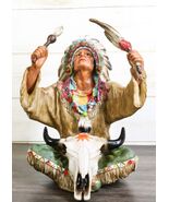 Indian Tribal Chief With Headdress Roach And Bull Skull Ritual Ceremony ... - €39,20 EUR