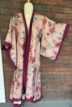 Mia Joy Folie Open Kimono Small Full Length Long Sleeve Floral Satin Rob... - $23.75