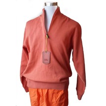 Tommy Bahama Cotton Harbor Sweater Zip Neck Size S Orange Knit Rib Cuffs Hem  - $78.33