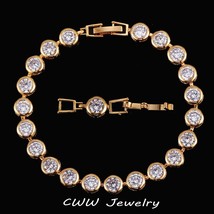 Designable Purple Crystal Jewelry Women Gold Color CZ Connected Chain Link Brace - £15.71 GBP