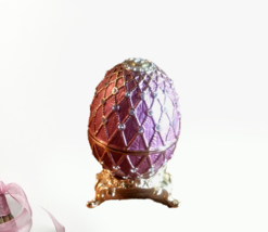 Enamel Bejeweled Sparkled Small Pink Egg Trinket Box With Stand Collectable - £19.65 GBP