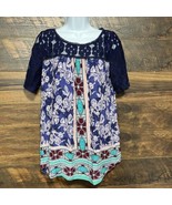 Akemi + Kin Anthropologie Maite Lace Geometric Tunic Blouse Top LP Blue ... - $20.83 CAD
