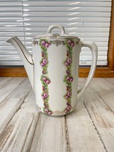 MZ Austria Vintage Porcelain Tea Chocolate Pot W Lid ~ Floral Pink Roses 8” Tall - £50.20 GBP