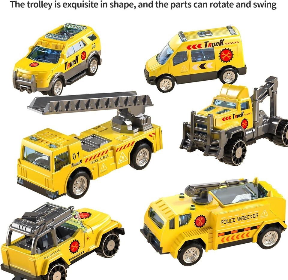 2-in-1 Kids Airplane Toy with 12 Construction Vehicles & Playmat - Blue Item image 6