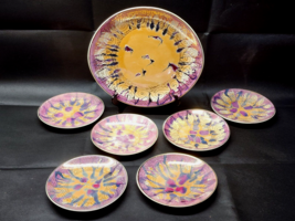 Vintage African Art Handmade &amp; Hand Painted Colorful Platter &amp; Plate Set Of 7 - £38.21 GBP