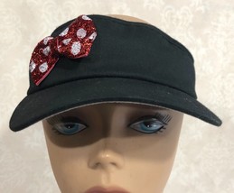 Flexfit Stretch Black Visor Red Polka Dot Bow Hat Cap One Size Black - $11.55