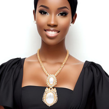 Gold Mesh Elegant Drop Pearl Necklace - $50.49