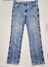 36x35 Wrangler Cool Advantage Distressed Holes Frayed Rips Blue Denim Jeans - £11.87 GBP