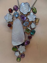 Samuel B BJC  Multi Color Authentic Gemstone MOP Necklace Brooch Stamped 9.25 - £474.81 GBP