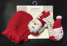 New Carter&#39;s 2 Pack Santa Rattle Socks Red Mitten Set Size 0-3 Months Ho... - £8.45 GBP