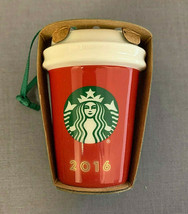 Starbucks 2016 Red Holiday To Go Cup Ornament Ceramic - £13.41 GBP