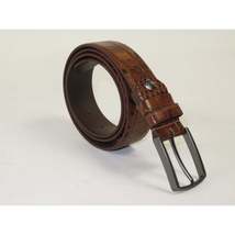 Men's Belt By PICCODER Turkey Genuine Leather Embossed Crocodile 8100 Tan image 3