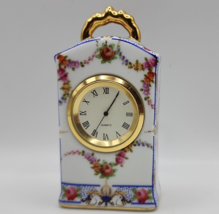 Ceramic Quartz Floral with Gold Tone Accent Mini Desk Clock - 3.5&quot; Tall - £15.70 GBP