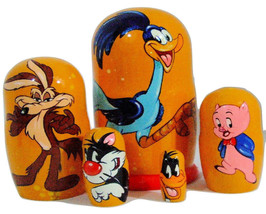 5pcs Pintado a Mano Rusa Matrioska Muñeca De Looney Tunes Grande (18.4cm... - $43.50
