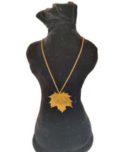 Gold Dipped Real Maple Leaf  Pendant Necklace 24&quot; Chain - £17.60 GBP