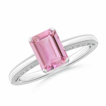 ANGARA Emerald Cut Pink Tourmaline Solitaire Ring with Milgrain - £545.93 GBP