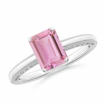 ANGARA Emerald Cut Pink Tourmaline Solitaire Ring with Milgrain - £547.81 GBP