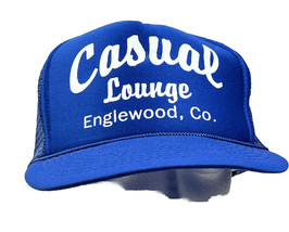 Vtg Casual Lounge Englewood Co Snapback Trucker Hat Bar Blue Mesh Trucker Cap - £11.66 GBP