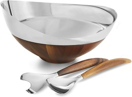 Nambe MT1191 Pulse Collection Salad Bowl with Servers, 13.66 Inch - Brow... - £323.04 GBP