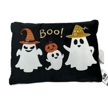 Halloween Throw Pillow Black Velvet Applique Embroidered Ghost Boo Pumpkin - $561.72 MXN