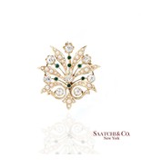 14k (585) Vintage Yellow Gold Natural Diamond and Emerald Brooch / Pendant - $3,950.10