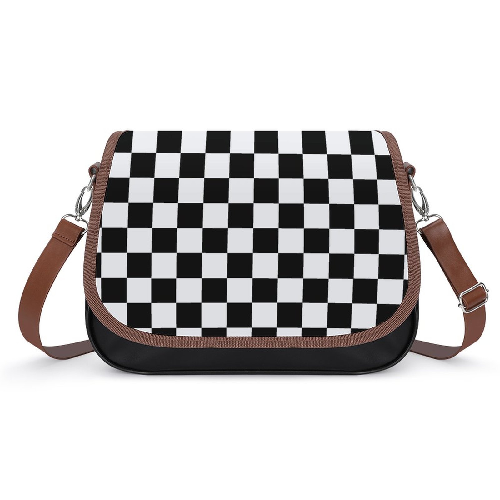 Mondxflaur Checkerboard Messenger Bag for Women PU Leather Crossbody Bag School