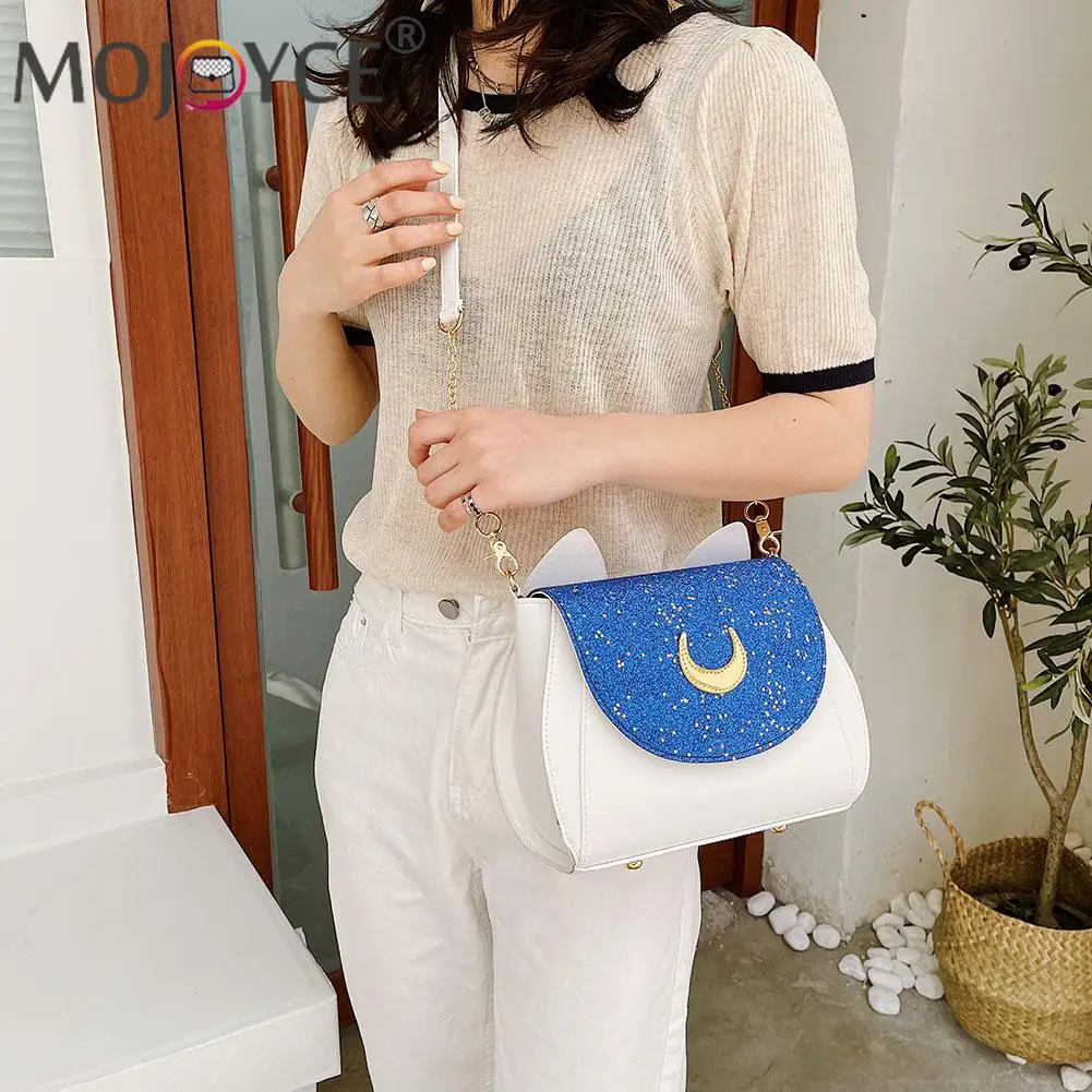 Play Summer Moon Ladies Handbag Luna Cat Shape Chain Shoulder Bag PU Women Messe - £23.25 GBP