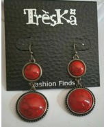 TRESKA Pierced Dangle Earrings Southwestern Style Faux Coral Retired New - $17.99