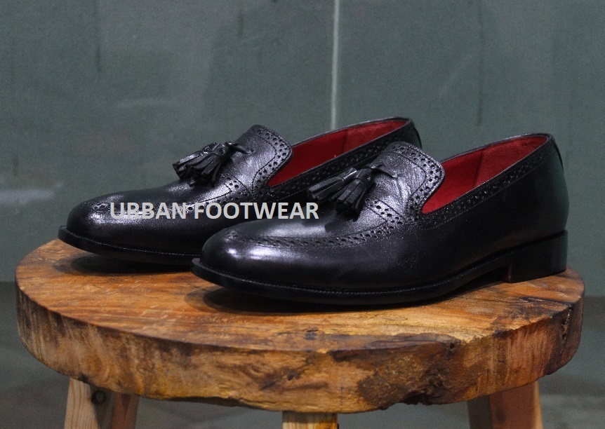 Mens New Handmade Shoes Formal & Dress Black Leather Tassels Moccasin Boots