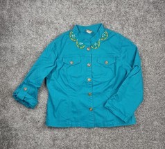 Ruby Road Blouse Womens 18 Blue Turquoise Beaded Jewel Cotton Shacket Sh... - $19.99