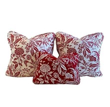 3 Pc Set Pillow Covers Designer MM Designs Red White Botanical Floral Tr... - £52.93 GBP