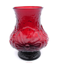 Vintage Anchor Hocking Royal Ruby Red Glass Vase Daisy Rain Flower Design 5.5&quot; - £5.45 GBP