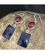 Genuine Sapphire Earrings-Drop &amp; Dangle Earrings-925 Sterling Silver Ear... - $62.99