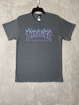 Thrasher Skateboard Magazine Black Purple Flames Crewneck Cotton Gray T Shirt M - £7.36 GBP