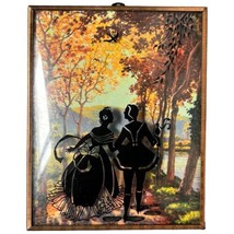 Vintage Bubble Glass Reverse Painting Silhouette Courting Couple woods 5 x 4&quot; - $11.30