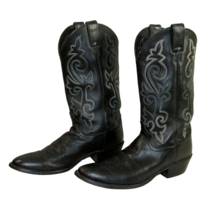 Justin Cowboy Boots Comb Last 1409 Round Toe Black Embroidered Western Men’s 11B - £42.03 GBP