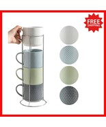 Set of 4 Stackable Embossed Coffee Cups - 15 oz, Dishwasher Safe, Perfec... - $68.85 CAD