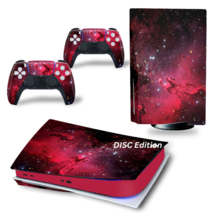 For PS5 Disc Edition Console &amp; 2 Controller Red Galaxy Vinyl Wrap Skin Decal - £13.44 GBP