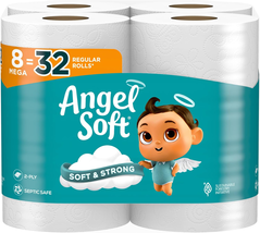 Angel Soft® Toilet Paper, 8 Mega Rolls = 32 Regular Rolls, 2-Ply Bath Ti... - £7.54 GBP