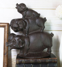 Ebros 9&quot; H Cast Iron Rustic Farmhouse Stacked 3 Little Pigs Decorative Figurine - £31.16 GBP