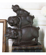 Ebros 9&quot; H Cast Iron Rustic Farmhouse Stacked 3 Little Pigs Decorative F... - $38.99