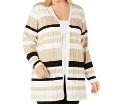 Calvin Klein Womens Plus 1X White Multi Striped Lurex Open Cardigan Sweater NWT - £27.58 GBP