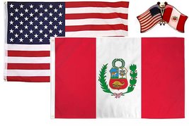 AES Wholesale Combo USA &amp; Peru Country 3x5 3x5 Flag &amp; Lapel Pin Fade Resistant - £7.77 GBP