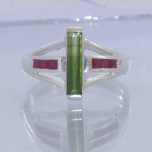 Bi Color Green Yellow Tourmaline Red Ruby 925 Statement Ring Size 10 Design 500 - £105.55 GBP