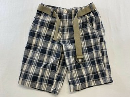Moto Gear Men&#39;s Belted Causal Shorts Size 32 Gray Beige Plaid Cotton Ble... - $7.92