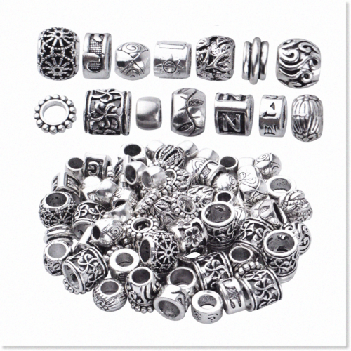 100g Antique Silver Large Hole Spacer Beads - DIY Jewelry Making Supplie... - $19.79